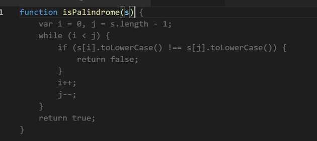 code snippet with text 'function isPalindrome(s)' at the top and an autocomplete suggestion with a full implementation of a palindrome checker.